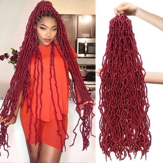 36 Inch 7 Packs Soft Locs BUG Red Color Burgundy Crochet Hair Whole Strand No Extended Long New Faux Locs Pre-looped Super Lightweight Synthetic Hair Braids