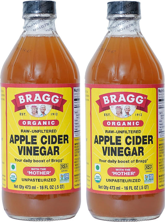 Bragg Organic Apple Cider Vinegar With the Mother– Raw, Unfiltered All Natural Ingredients